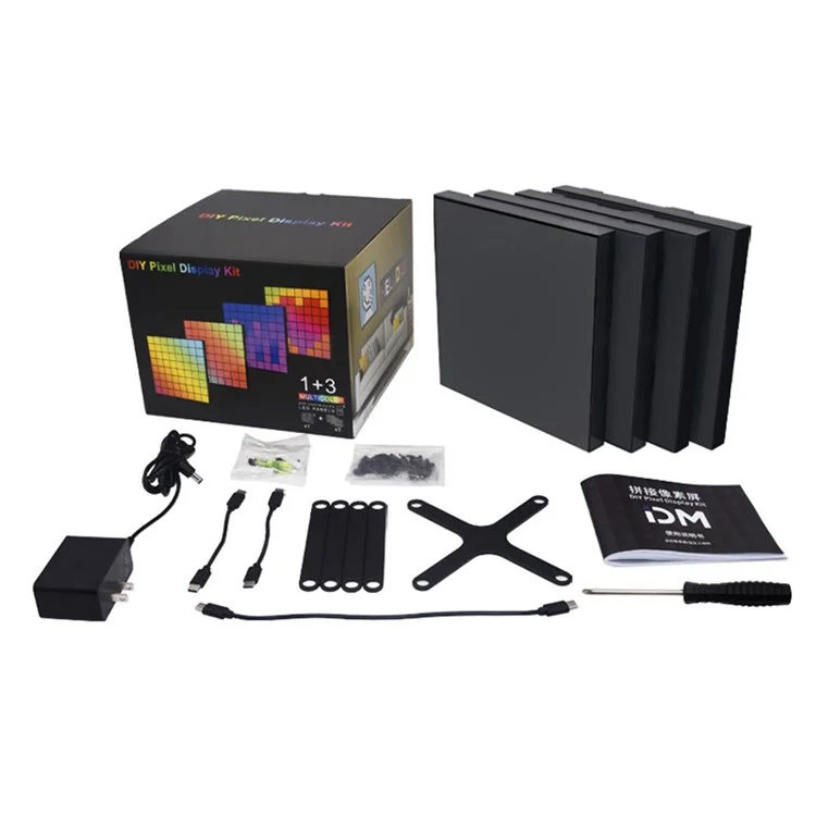 ID13 4Pcs DIY LED Pixel Art Display Screen Kit RGB Pixel Matrix Panel Room Decor - US Plug