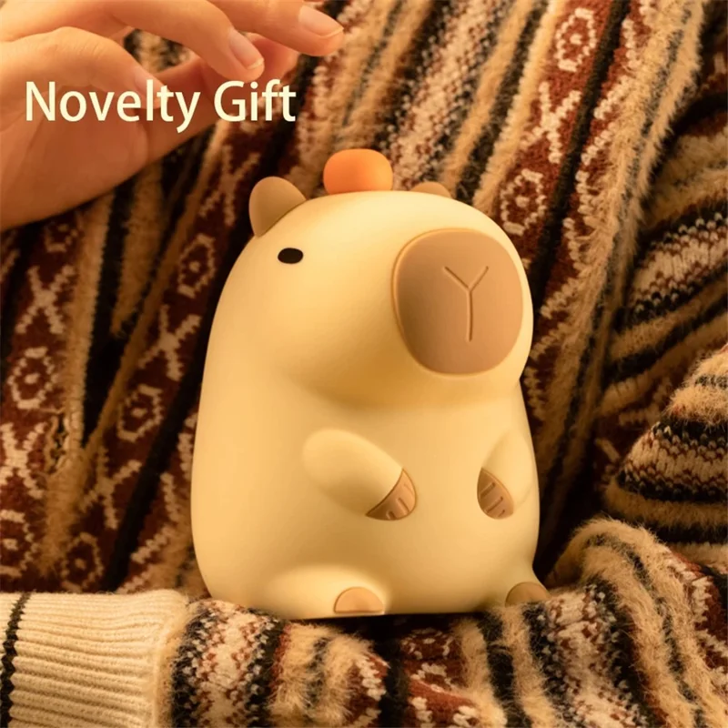 Cute Cartoon Capybara Shape Night Light Silicone Touch Bedside Lamp Desktop Decor
