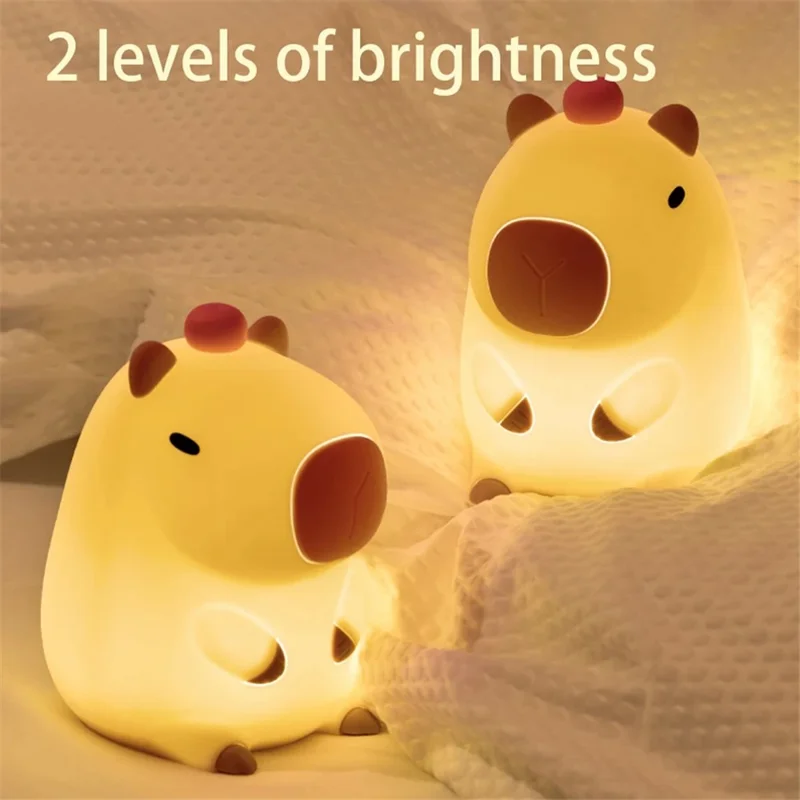 Cute Cartoon Capybara Shape Night Light Silicone Touch Bedside Lamp Desktop Decor