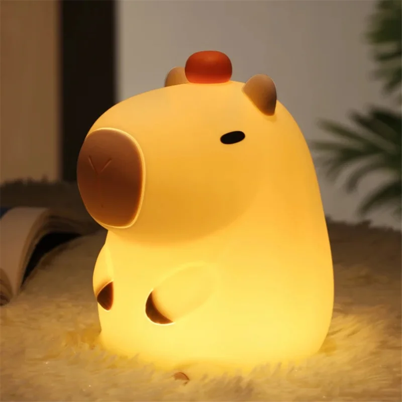 Cute Cartoon Capybara Shape Night Light Silicone Touch Bedside Lamp Desktop Decor
