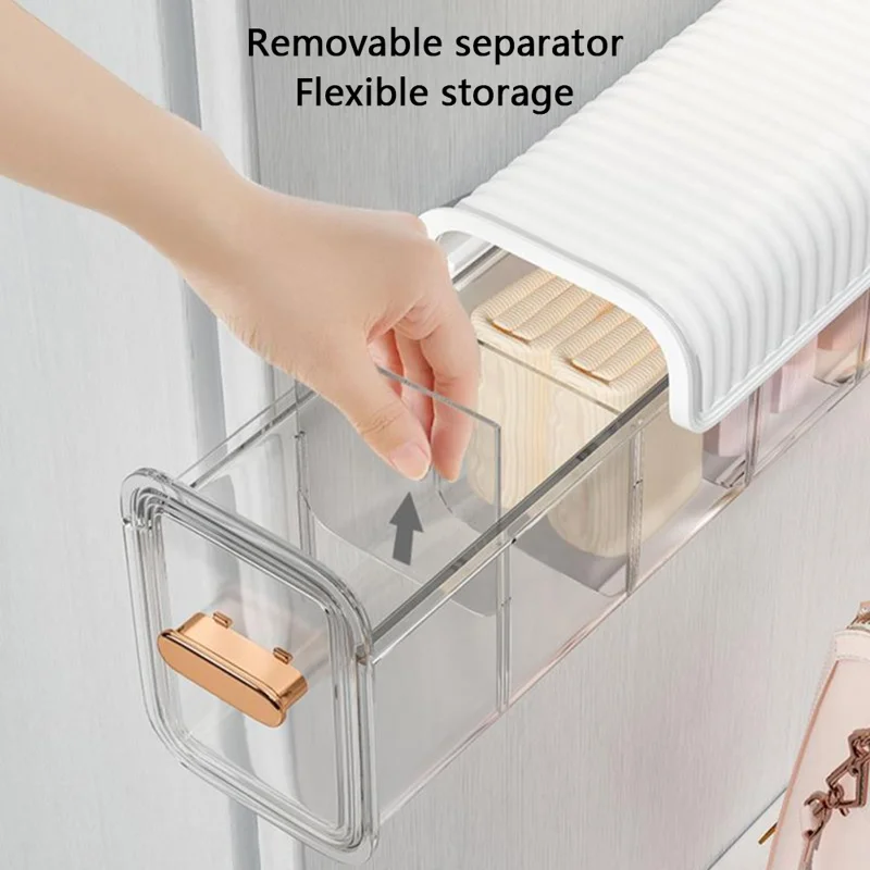 Underwear Wall Mount Drawer Plastic Organizer Bin Self-Adhesive Hanging Storage Box for Socks - Blackish Green