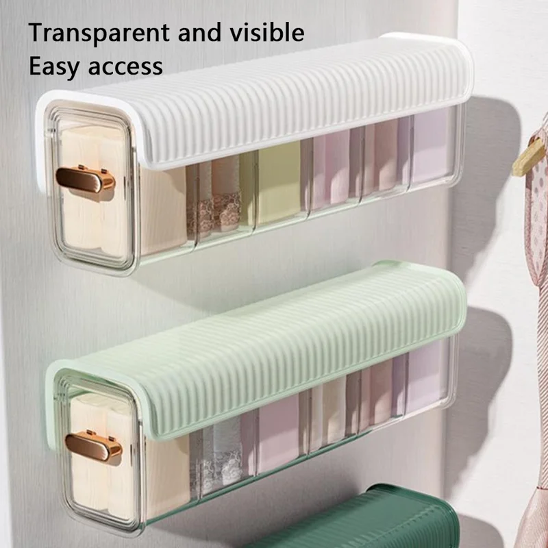 Underwear Wall Mount Drawer Plastic Organizer Bin Self-Adhesive Hanging Storage Box for Socks - Blackish Green
