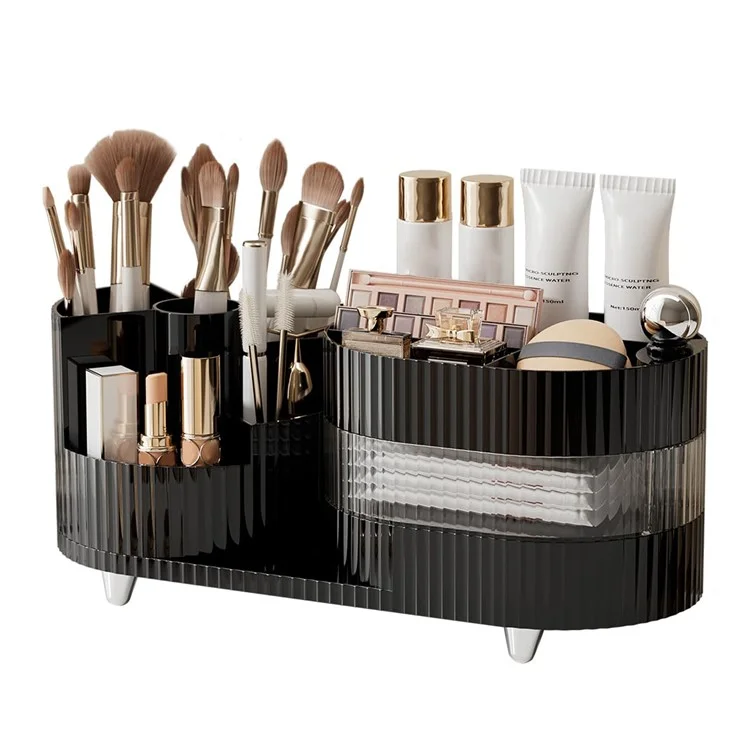 360 Degree Rotating Makeup Organizer Box Swivel Cosmetic Storage Rack  - Black