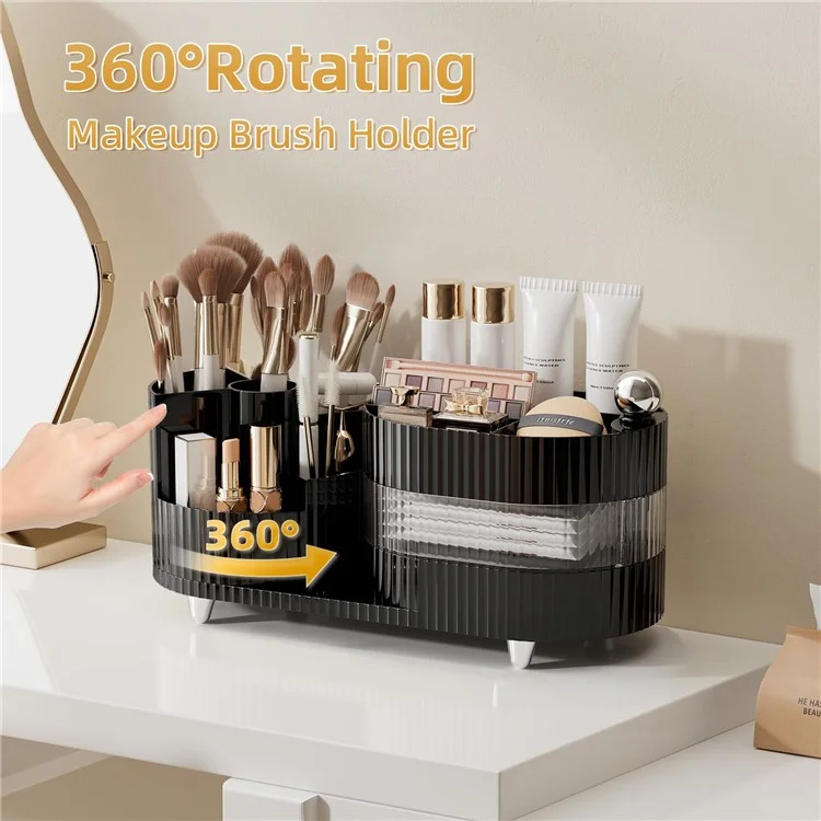 360 Degree Rotating Makeup Organizer Box Swivel Cosmetic Storage Rack  - Black