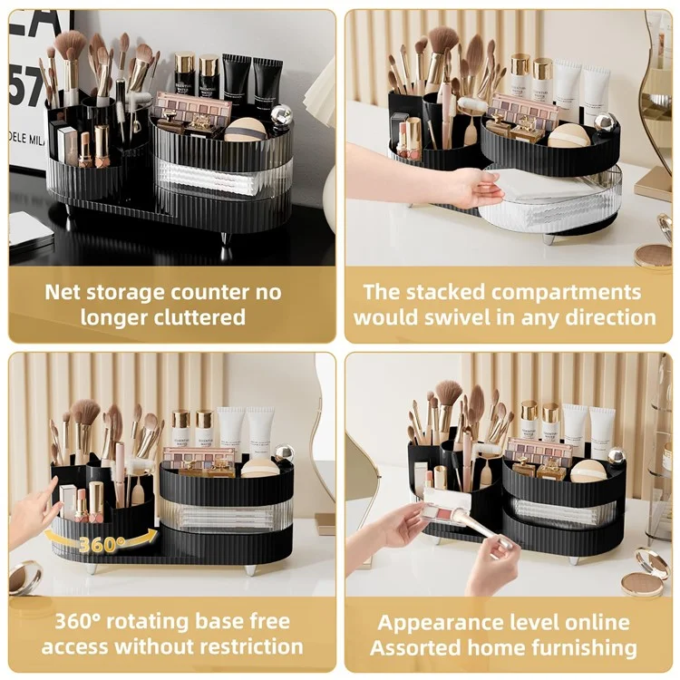 360 Degree Rotating Makeup Organizer Box Swivel Cosmetic Storage Rack  - Black