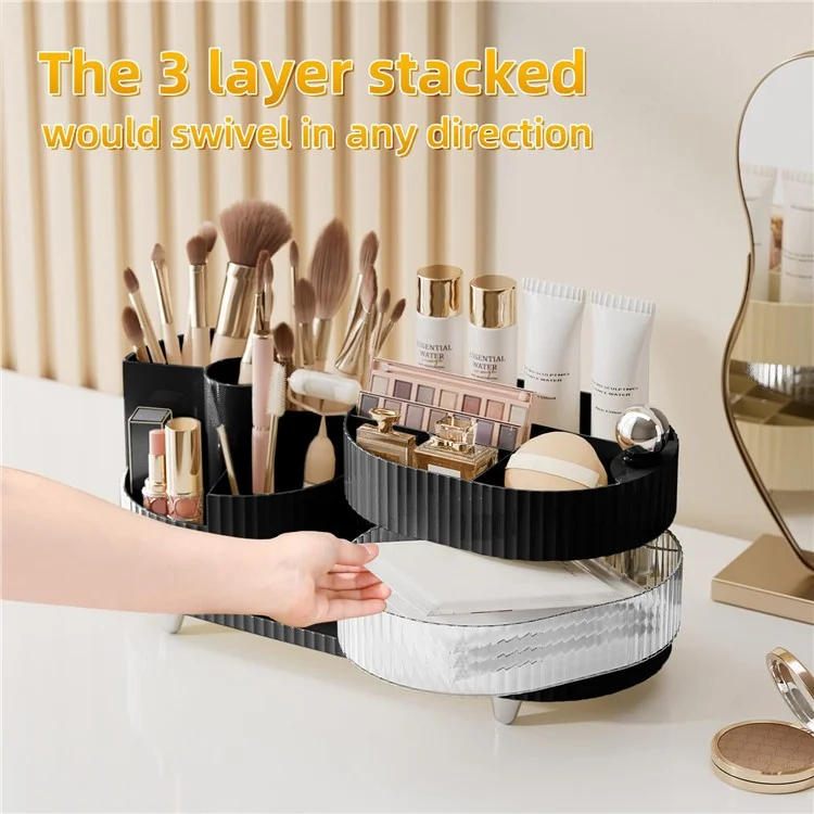 360 Degree Rotating Makeup Organizer Box Swivel Cosmetic Storage Rack  - Black