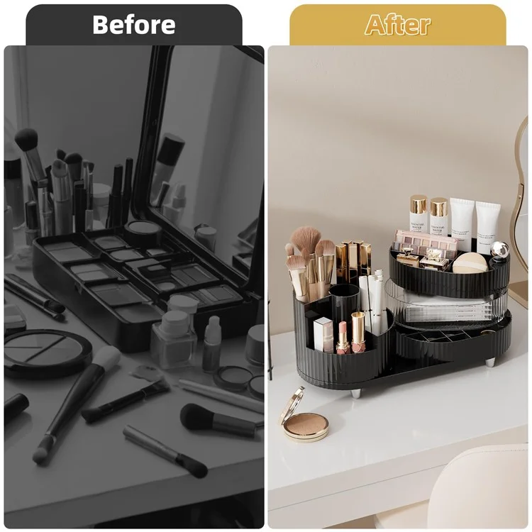 360 Degree Rotating Makeup Organizer Box Swivel Cosmetic Storage Rack  - Black