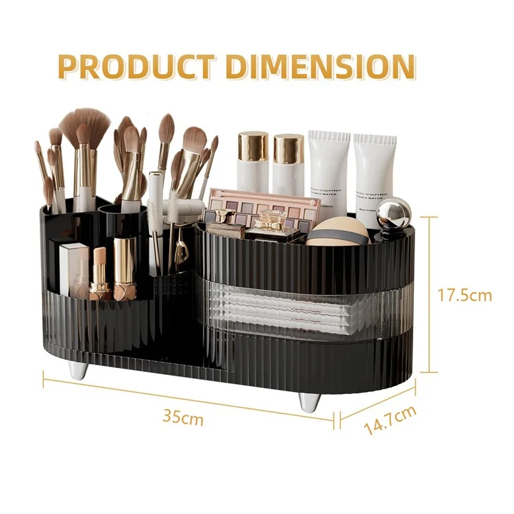360 Degree Rotating Makeup Organizer Box Swivel Cosmetic Storage Rack  - Black