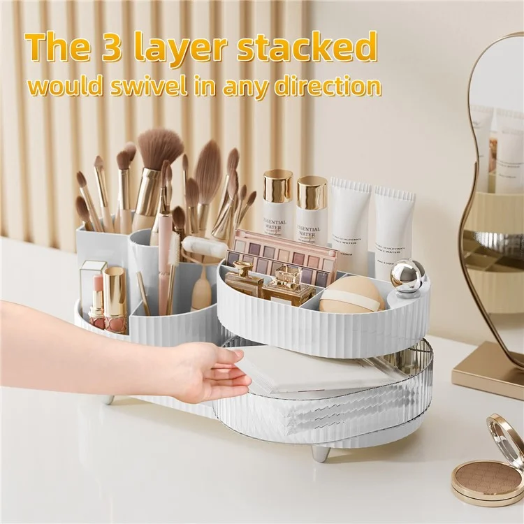 360 Degree Rotating Makeup Organizer Box Swivel Cosmetic Storage Rack  - Cream White
