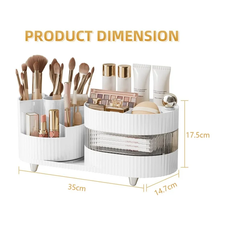 360 Degree Rotating Makeup Organizer Box Swivel Cosmetic Storage Rack  - Cream White