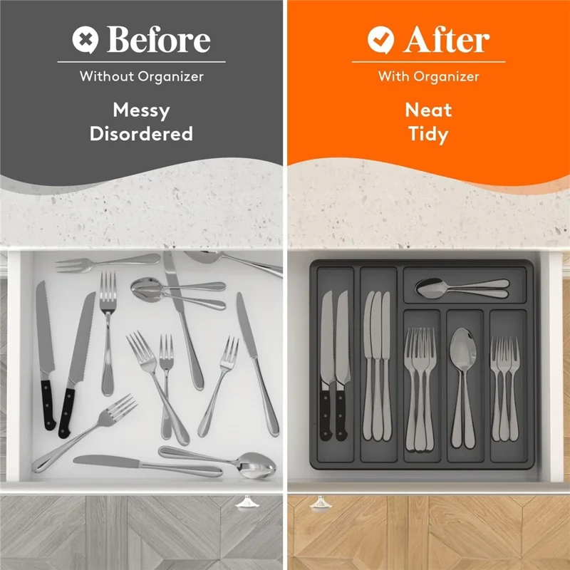 Organizer per posate in 6 scomparti con coperchio, porta posate e stoviglie in plastica - Nero