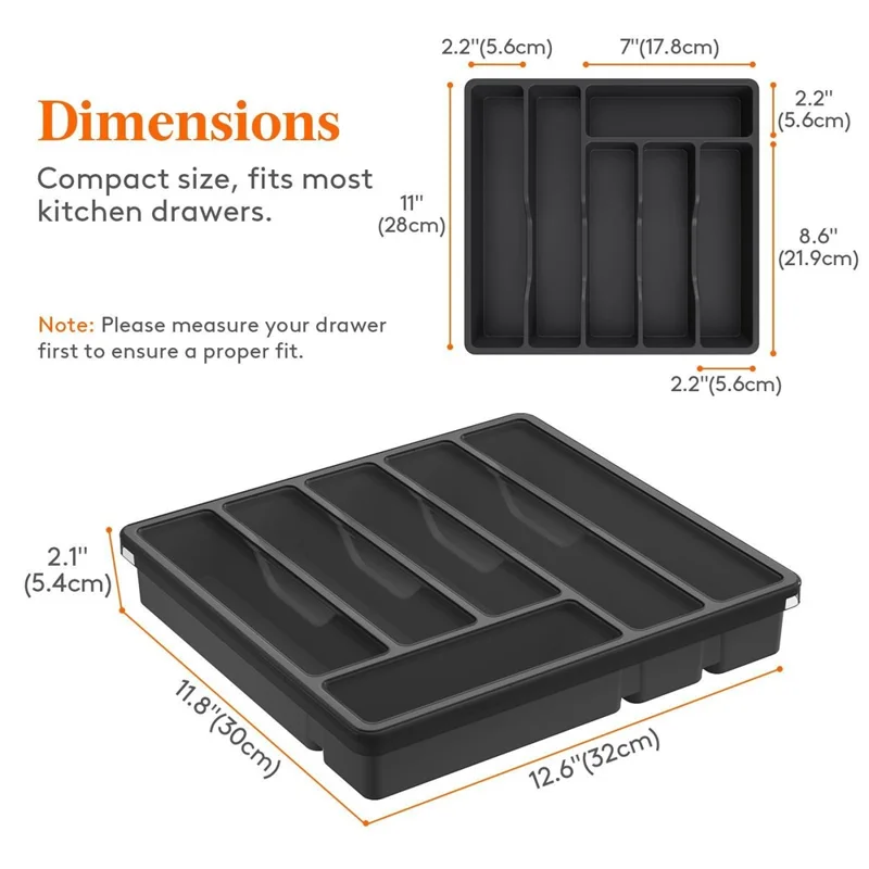 Organizer per posate in 6 scomparti con coperchio, porta posate e stoviglie in plastica - Nero