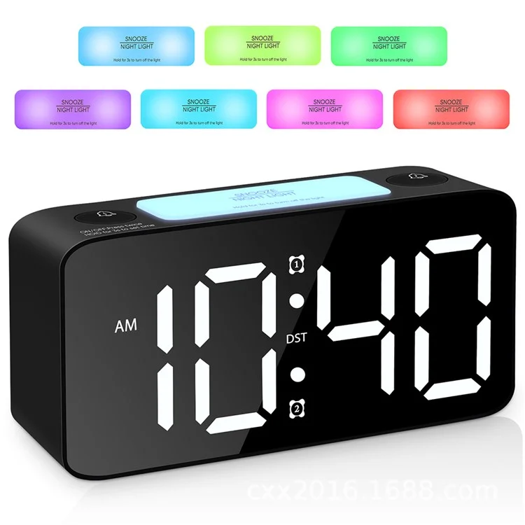 Super Loud Alarm Clock for Heavy Sleepers Adults Digital Clock with 7 Color Night Light - Black