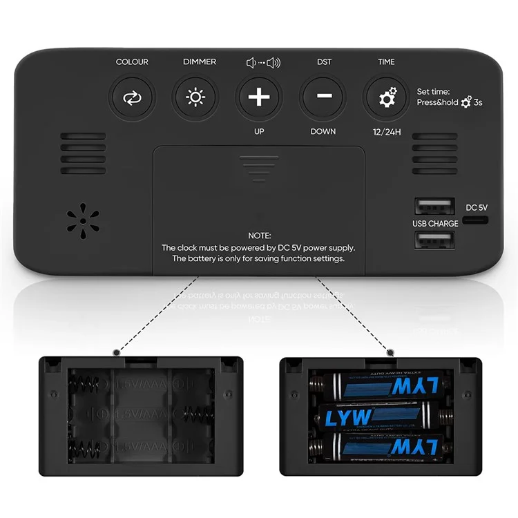 Super Loud Alarm Clock for Heavy Sleepers Adults Digital Clock with 7 Color Night Light - Black