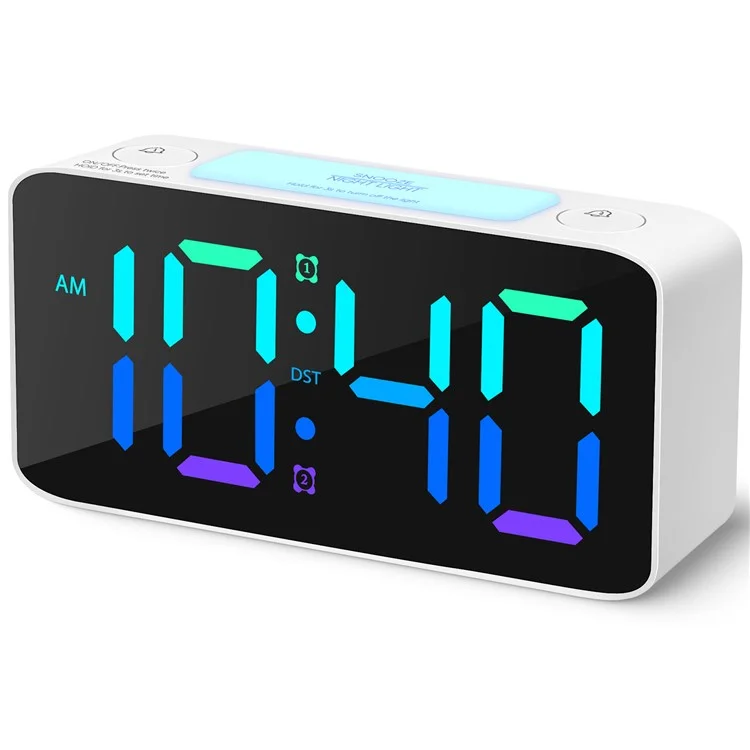 Super Réveil Matin Très Fort pour Adultes Lourdement Endormis Horloge Numérique avec 7 Couleurs Veilleuse de Nuit - Blanc