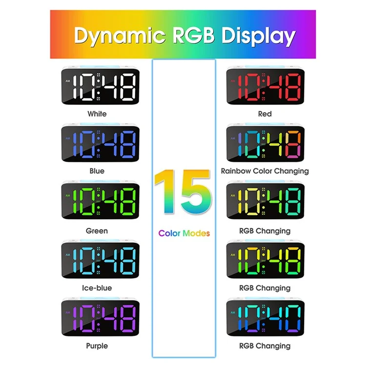 Super Réveil Matin Très Fort pour Adultes Lourdement Endormis Horloge Numérique avec 7 Couleurs Veilleuse de Nuit - Blanc