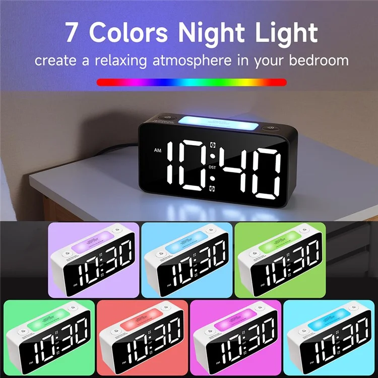 Super Réveil Matin Très Fort pour Adultes Lourdement Endormis Horloge Numérique avec 7 Couleurs Veilleuse de Nuit - Blanc