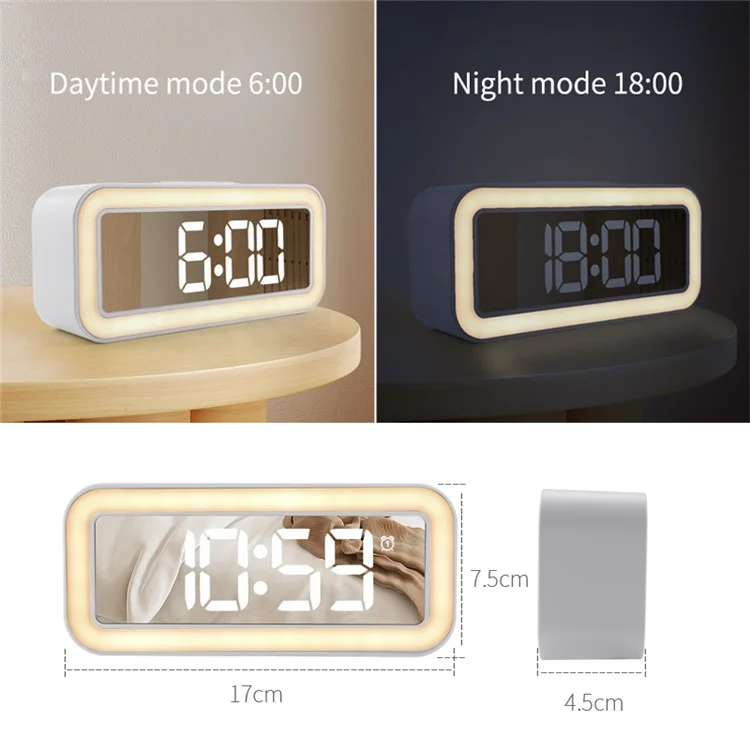 TS-3002 Sveglia digitale a LED con display, luce notturna da comodino per scrivania