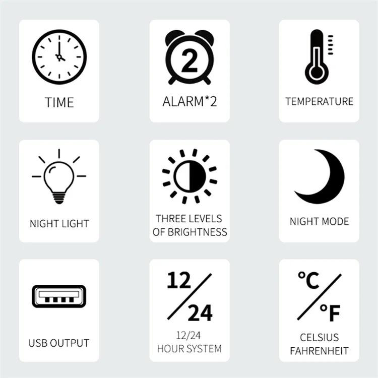 TS-3002 Sveglia digitale a LED con display, luce notturna da comodino per scrivania