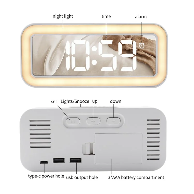 TS-3002 Sveglia digitale a LED con display, luce notturna da comodino per scrivania