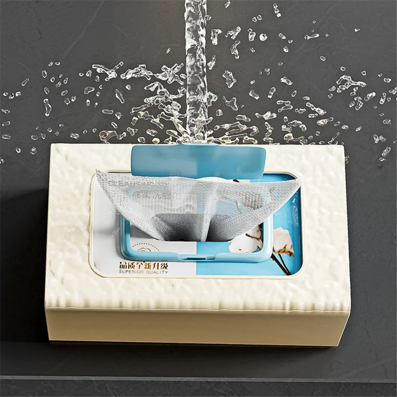 Wall Mounted Water Ripple Texture PET Tissue Box Adhesive Toilet Paper Case - Cream