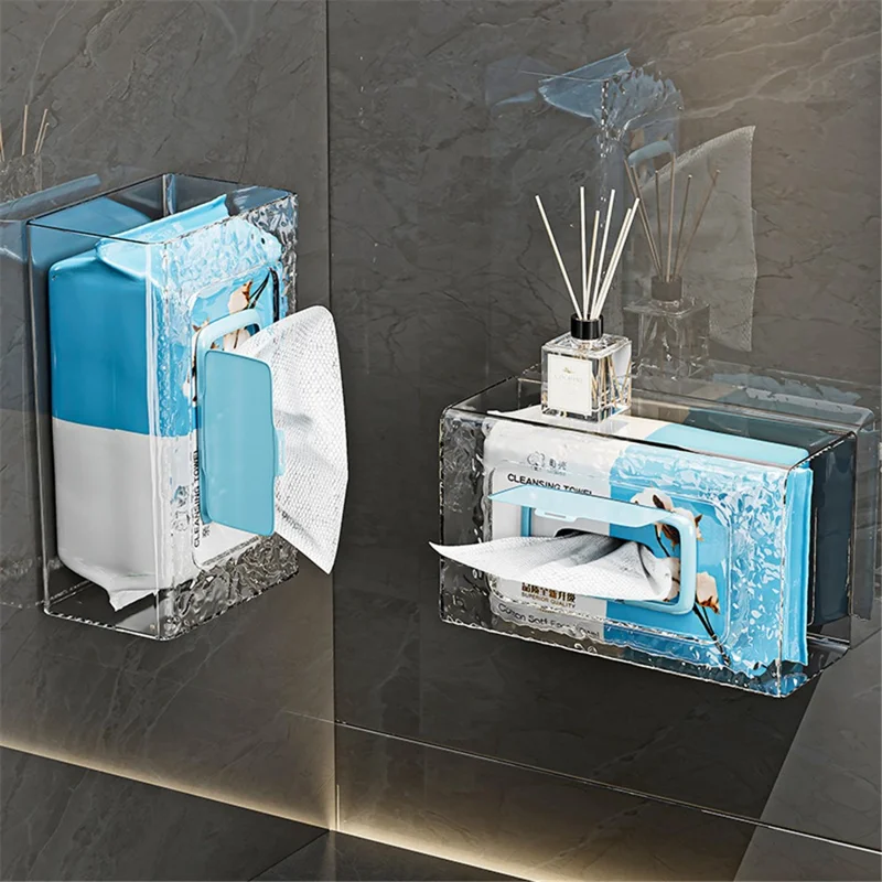 Wall Mounted Water Ripple Texture PET Tissue Box Adhesive Toilet Paper Case - Cream