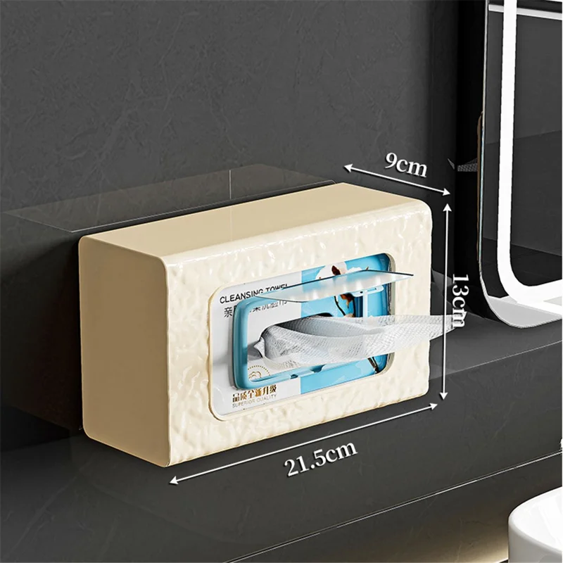 Wall Mounted Water Ripple Texture PET Tissue Box Adhesive Toilet Paper Case - Cream