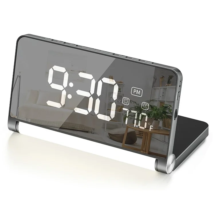 ZM-A1 Temperature Display Foldable LED Digital Alarm Clock with Dimmable Night Light - Black