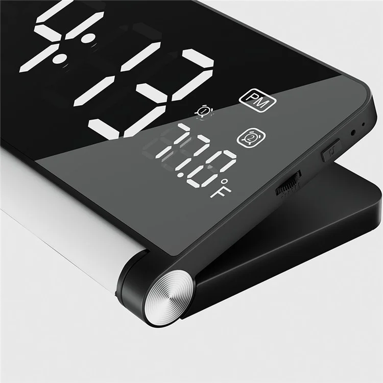 ZM-A1 Temperature Display Foldable LED Digital Alarm Clock with Dimmable Night Light - Black