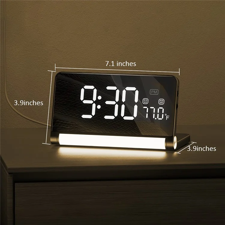 ZM-A1 Temperature Display Foldable LED Digital Alarm Clock with Dimmable Night Light - Black