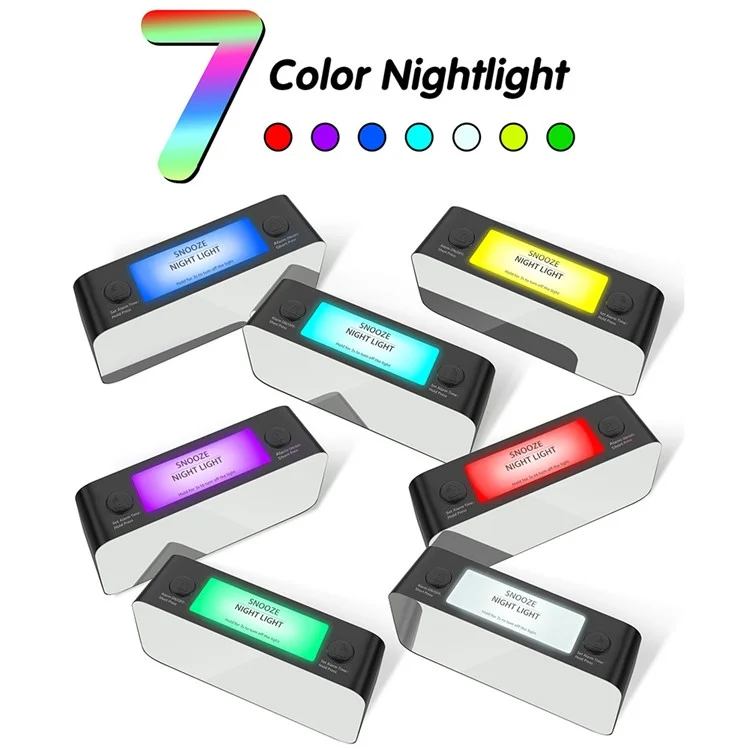 7-inch Mirror Display Vibrating Alarm Clock with Bed Shaker RGB Night Light for Heavy Sleeper - Black