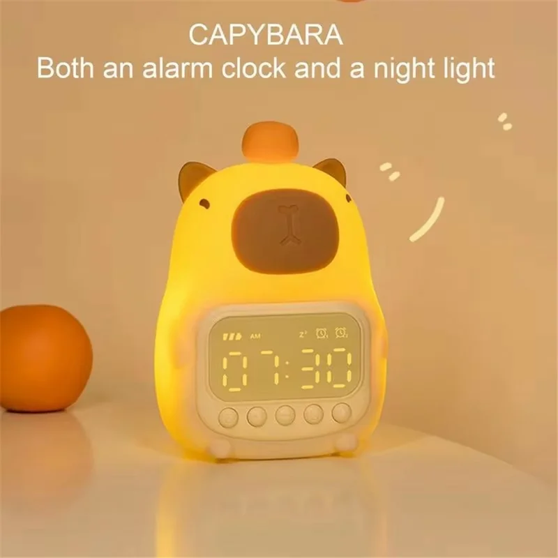 Relógio Despertador Divertido de Capivara Fofa C20 com Luz Noturna Regulável para Quartos de Crianças