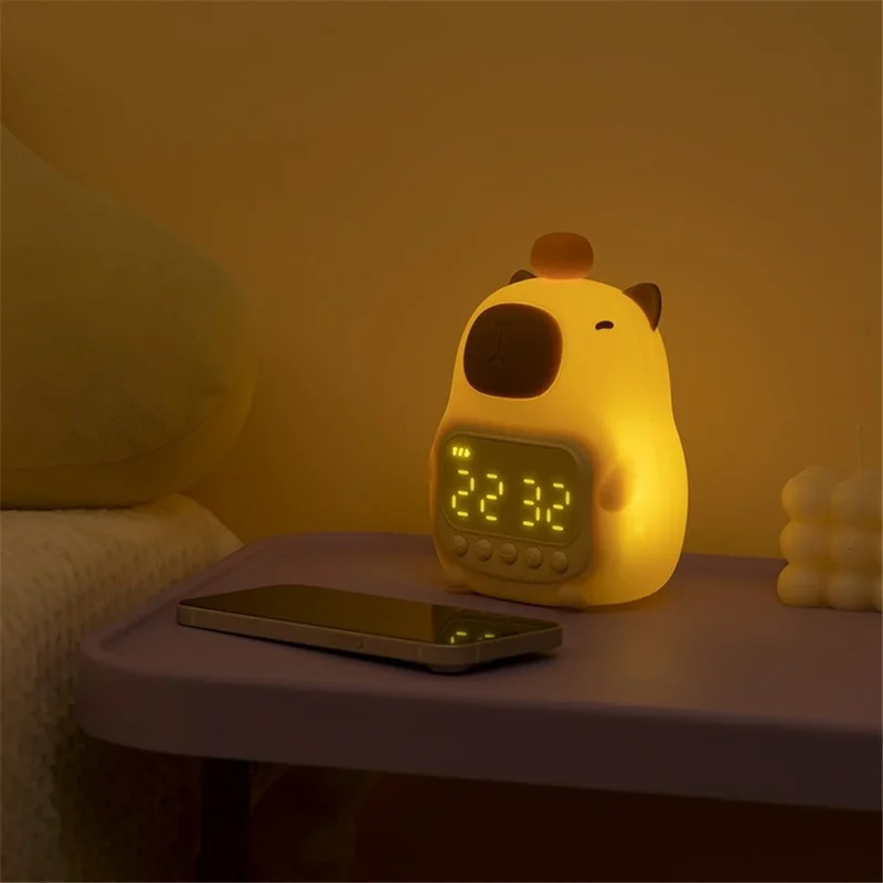 Relógio Despertador Divertido de Capivara Fofa C20 com Luz Noturna Regulável para Quartos de Crianças