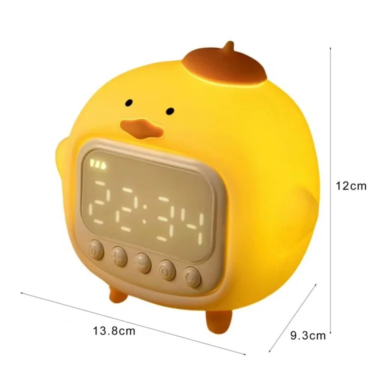 Reloj Despertador con Pantalla LED de Pato Abrazado C15 y Luz Nocturna Suave de Silicona Regulable - Amarillo