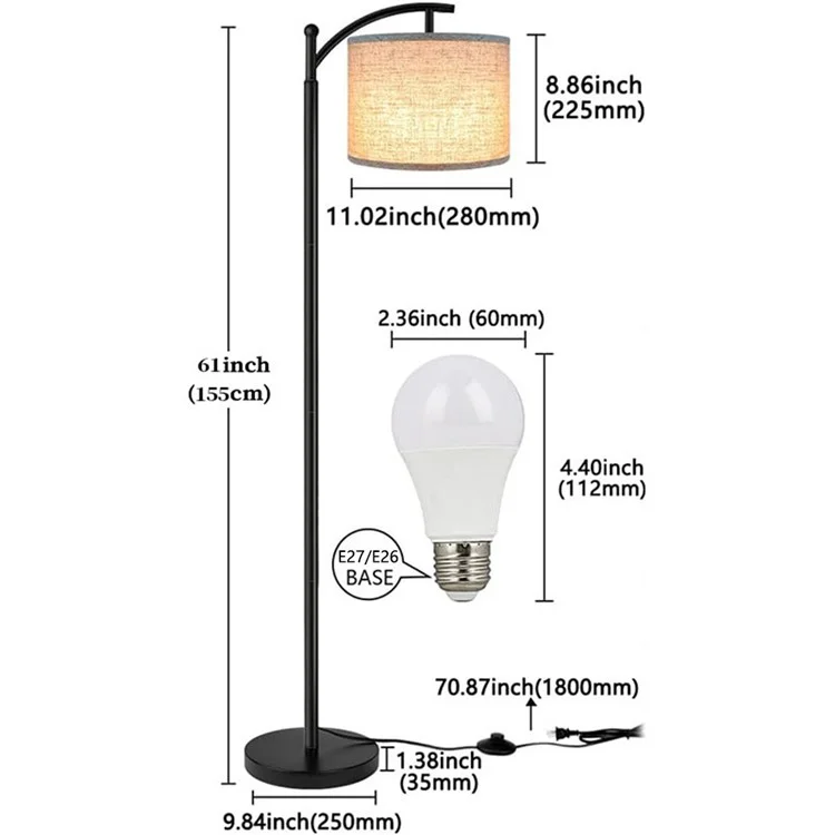 3 Color Temperatures 9W LED Bulb Modern Floor Lamp for Living Room with Foot Switch - EU Plug