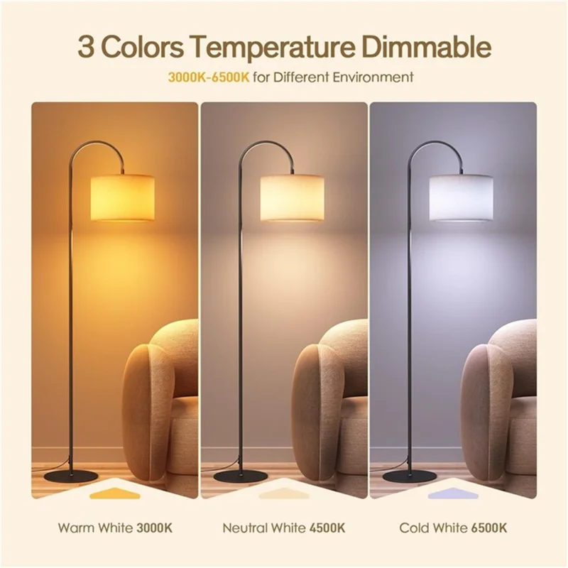 E26 / E27 12W LED Bulb Three Color Dimmable Modern Floor Standing Lamp for Living Room / Bedroom - EU Plug