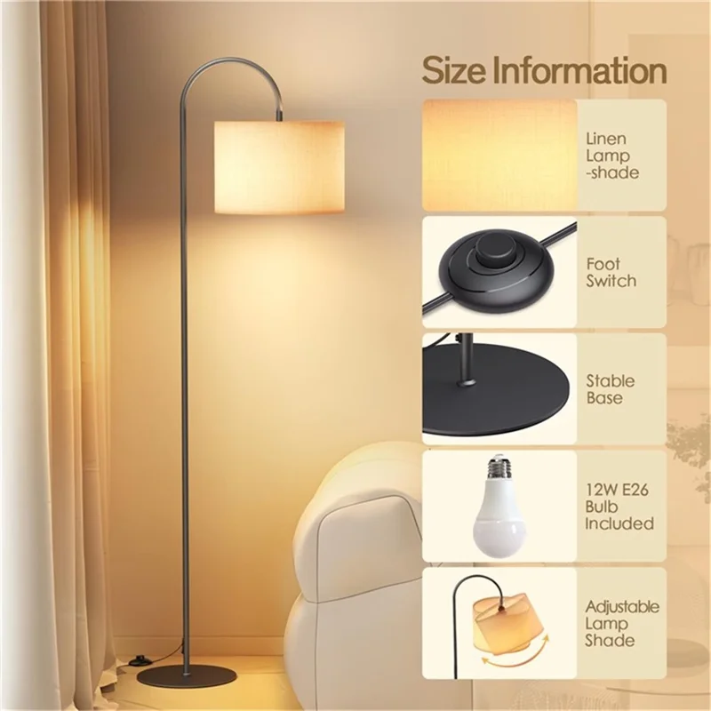 E26 / E27 12W LED Bulb Three Color Dimmable Modern Floor Standing Lamp for Living Room / Bedroom - EU Plug