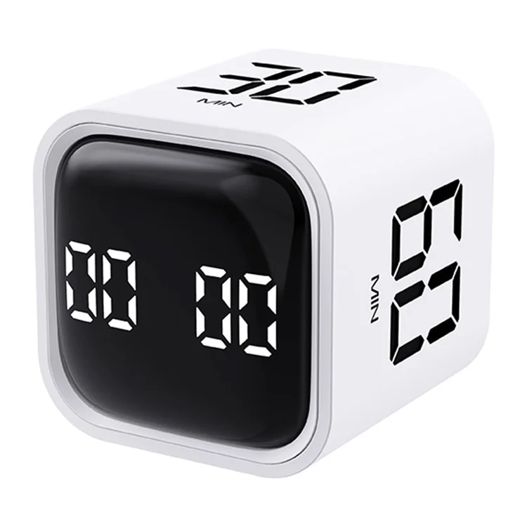 F4 Gravity Sensor Flipping Digital Timer Mini Cube Countdown Alarm Clock Cooking Study Stopwatch - White