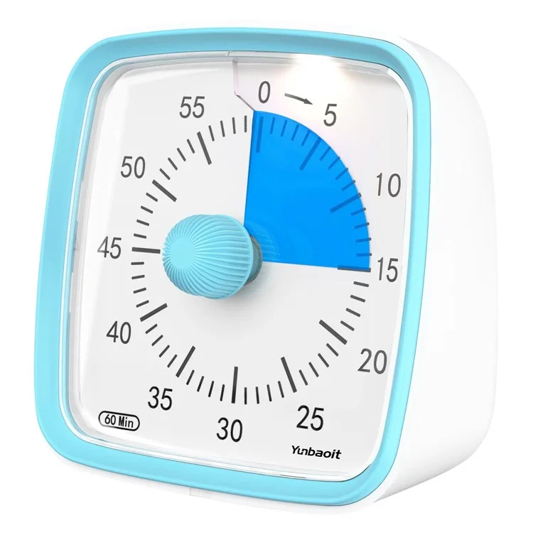YUNBAOIT VT03 Visual Timer with Night Light 60-Minute Countdown Timer for Kids and Adults (Without Battery) - Blue+Blue