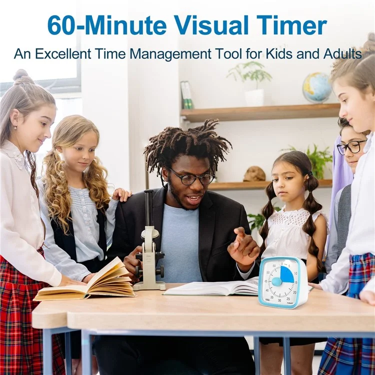 YUNBAOIT VT03 Visual Timer with Night Light 60-Minute Countdown Timer for Kids and Adults (Without Battery) - Blue+Blue