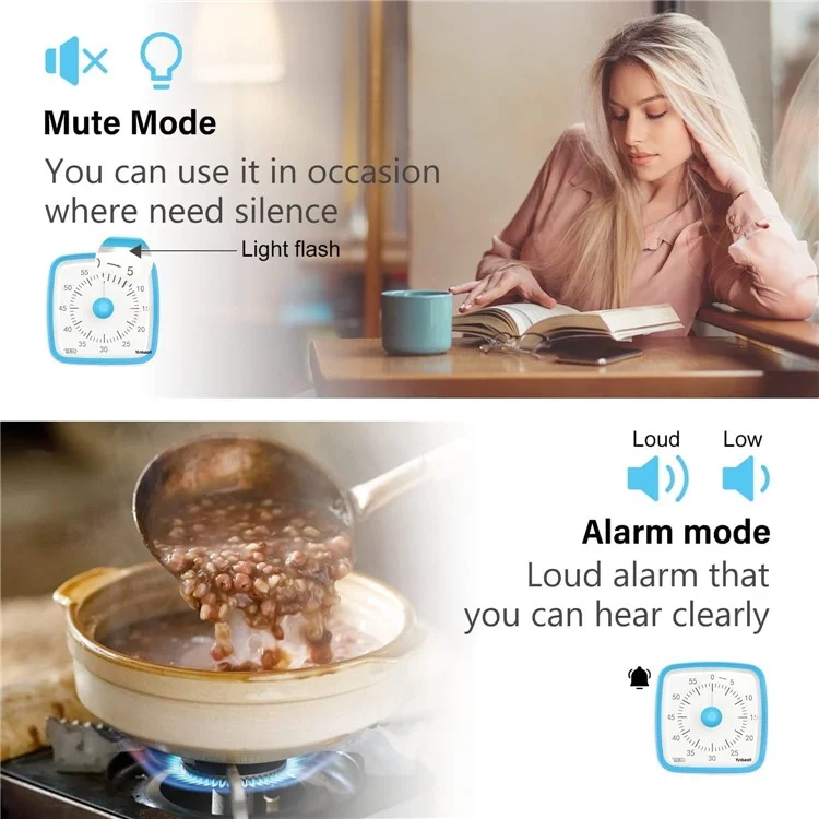 YUNBAOIT VT03 Visual Timer with Night Light 60-Minute Countdown Timer for Kids and Adults (Without Battery) - Blue+Blue