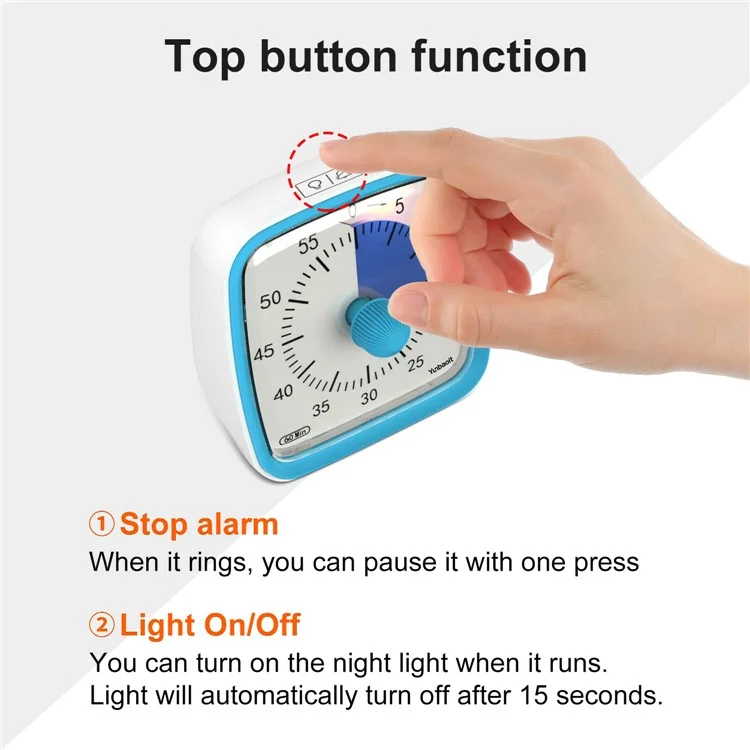 YUNBAOIT VT03 Visual Timer with Night Light 60-Minute Countdown Timer for Kids and Adults (Without Battery) - Blue+Blue