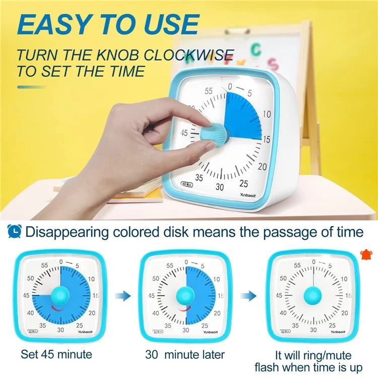 Yunbaoit VT03 Timer Visual Com Timer de Contagem Regressiva de 60 Minutos de Luz Noturna Para Crianças e Adultos - Azul+vermelho