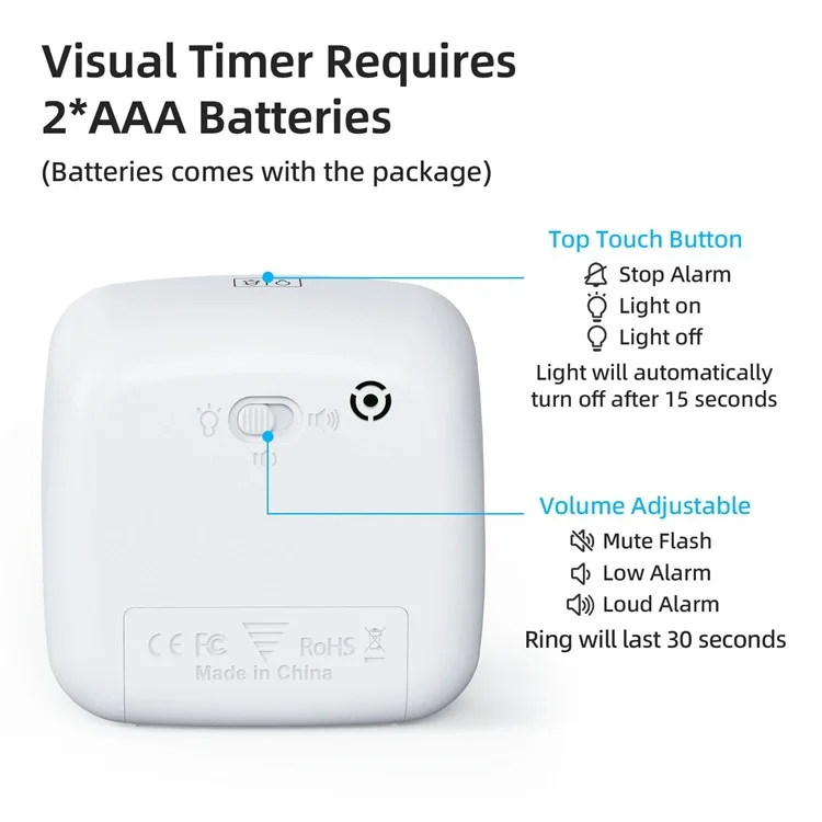Yunbaoit VT03 Timer Visual Com Timer de Contagem Regressiva de 60 Minutos de Luz Noturna Para Crianças e Adultos - Azul+vermelho