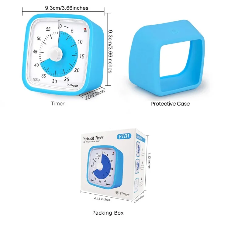 YUNBAOIT VT01 Visual Timer with Night Light 60 Minute Countdown Timer Silent Time Management Tool (Without Battery) - Blue+Blue