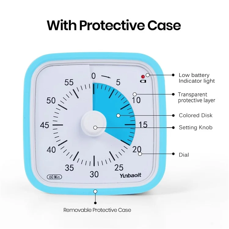YUNBAOIT VT01 Visual Timer with Night Light 60 Minute Countdown Timer Silent Time Management Tool (Without Battery) - Blue+Blue
