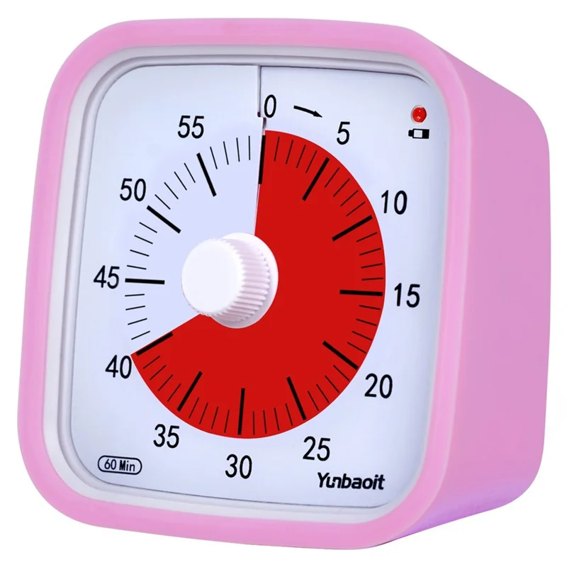 YUNBAOIT VT01 Visual Timer with Night Light 60 Minute Countdown Timer Silent Time Management Tool (Without Battery) - Pink+Red