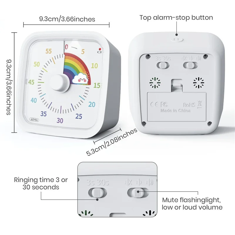 VT01 Visual Timer with Protective Case Rainbow Disk 60 Minute Countdown Timer for Kids and Adults (Without Battery) - Blue