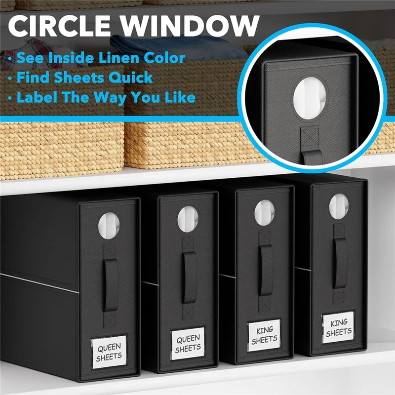 Round Window Blanket Sheet Storage Box Foldable Bed Sheet Quilt Cover Zippered Organizer - Black