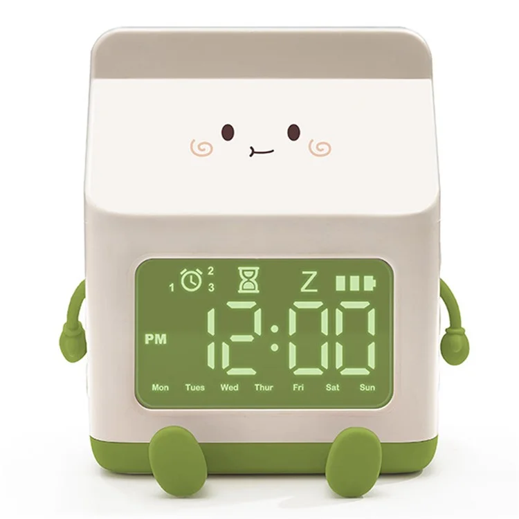 Orologio a Forma di Scatola di Latte Con Snooze Per Bambini a LED Orologio Intelligente di Sveglia Ricaricabile Per Camera da Letto - Verde